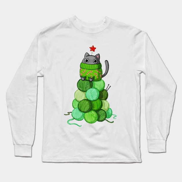 Cat Christmas Tree Long Sleeve T-Shirt by Firlefanzzz